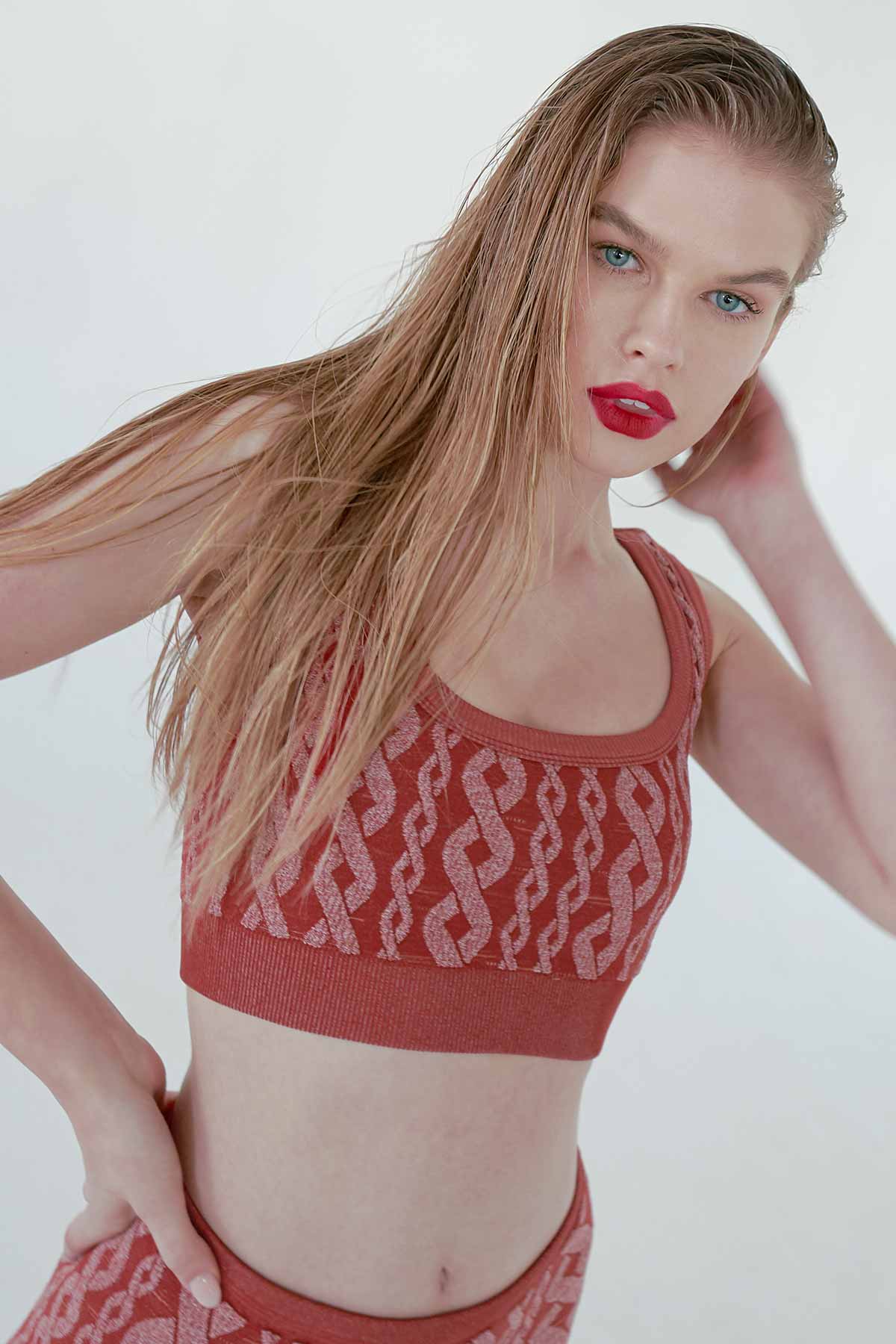 Distressed Charley Cable Knit Bra in Cinnabar