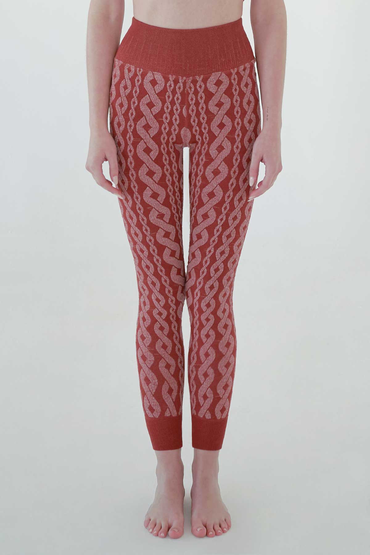 Distressed Charley Cable Knit Legging in Cinnabar