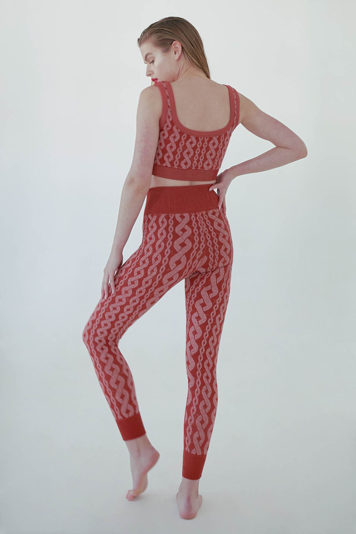 Distressed Charley Cable Knit Legging in Cinnabar